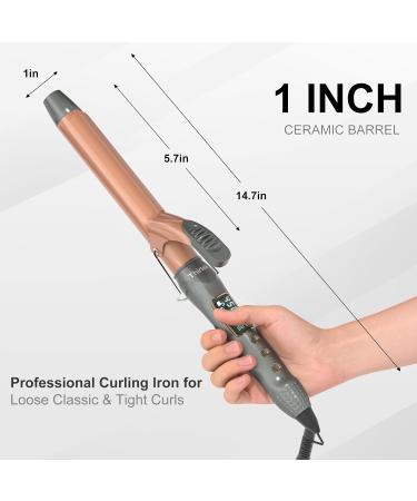 Thirtek 1-Inch Ceramic Curling Iron - Professional Hair Curler with 15 Adjustable Temps LCD Display Dual Voltage Heat Protective Glove & Clips | Salon Quality Copper Brown - Buy Online on GoSupps.com