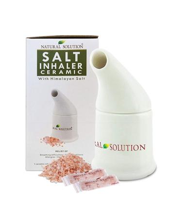 Natural Solution Ceramic Salt Inhaler with 2 Himalayan Pink Salt Refills, Relief Breathing Congestion, White