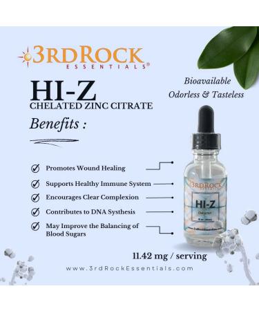 HI Z Chelated Zinc Supplement for Immune Support - 120 Day Supply | Liquid Zinc Citrate for Kids & Adults | Skin Care, Vegan & Non-GMO - 120 Servings - Buy Online on GoSupps.com