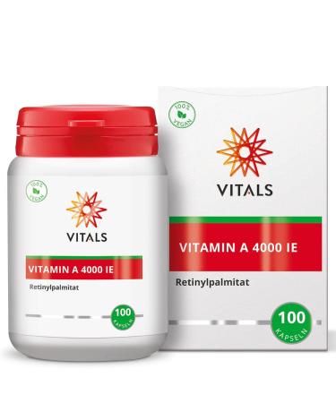 Vitals - Vitamin A 4000 IU 100 capsules 1200 mcg retinyl palmitate per capsule. High dosage in pure form. 100% vegan.