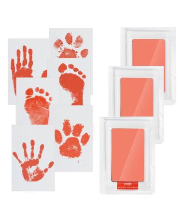 WHEELIO Baby Hand and Footprint Kit Inkless Hand and Footprint kit with 3 Ink Pads and 6 Imprint Cards Paw Print Kits for Dogs Cat - Pink