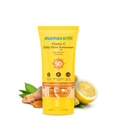 Mamaearth Vitamin C Daily Glow SPF 50 Sunscreen with PA+++ | Reduces Tanning & Gives Broad Spectrum Sun Protection | Non-Greasy | 1.76 Oz (50g) 1.76 Ounce (Pack of 1)