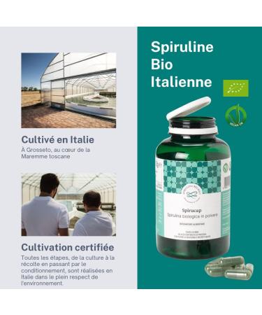 Spirulina Becagli SpiruCap - Pure Spirulina Algae - 100% Organic Made in Italy - 500mg Capsules of Organic Food Supplement Rich in Phycocyanin - Made in Tuscany (180 Capsules) - Buy Online on GoSupps.com