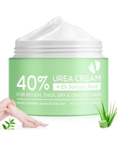 40% Urea Cream Plus 2% Salicylic Acid - Foot Cream For Dry & Cracked & Thick & Coarse Skin - With Aloe Vera & Tea Tree - Gently Exfoliates Dead Skin & Scales - 4.2 oz