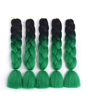 Showjarlly Jumbo Braid Art Hair Extensions - 24 Inch Ombre Kanekalon Braid - 5 Pack Crochet Twist for Box Braids - Black/Dark Green - Buy Online on GoSupps.com
