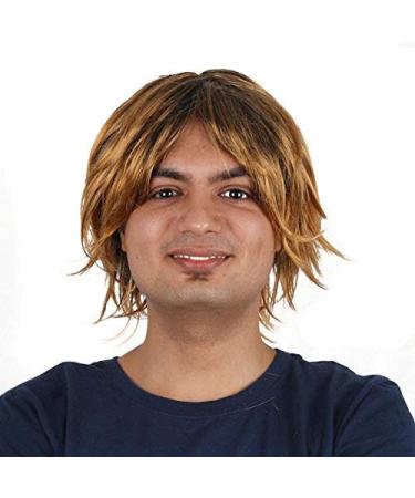 BGHJUE Mens Wig Male Hair Golden Yellow Middle Long Slightly Curled Synthetic Hair Fiber Daily Wigs Goldenyellow