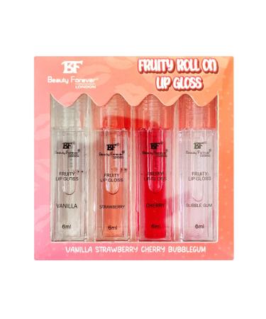Beauty Forever Fruity Roll on Lip Gloss Moisturising & Hydrating Available in 4 Flavours 6ml each (Pack of 4)