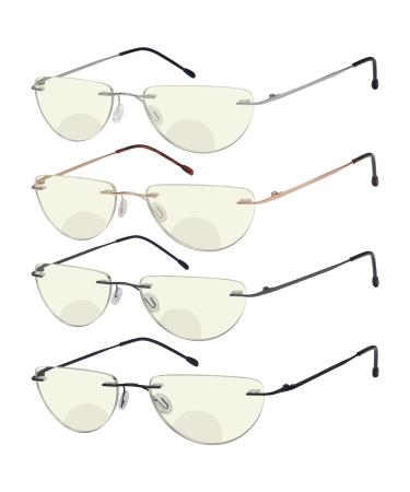 Eyekeper 4-pack borderless bifocal reading glasses Blue light blocking half-moon bi-focal reader 4-pack bifocal reading glasses with blue light blocking 1.75 x