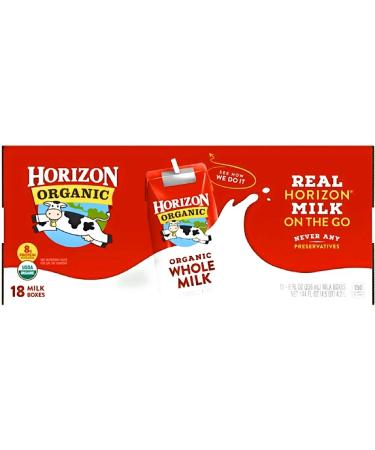 Horizon Organic Whole Milk 8 Fl Oz Cartons Milk Boxes 18 Pack 8 Fl Oz (Pack of 18)