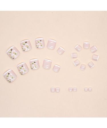 24Pcs French Square False Toenails Glossy Press on Toenails White Flowers Stick on Toenails Short Acrylic Full Cover Artificial Summer Fake Toenails for Women and Girls Daily Decorations Flowers Toenails - Buy Online on GoSupps.com