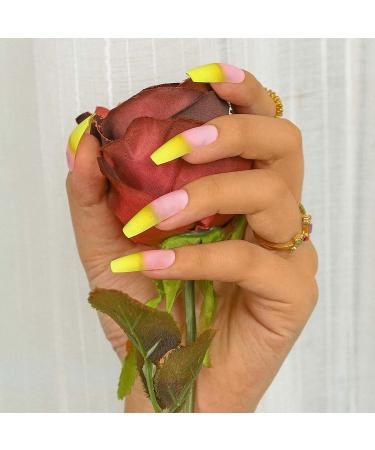 Sethexy Matte Coffin False Fingernails | French Ballerina Gradient Nails | 24 Acrylic Press-On Nail Tips for Women & Girls - Buy Online on GoSupps.com