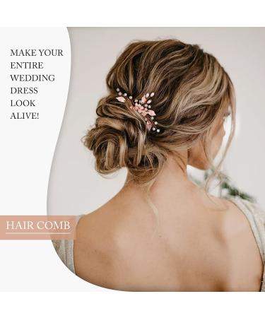 Unicra Rose Gold Bridal Hair Comb - Sparkly Crystal Leaf Wedding Accessory for Women and Girls - Buy Online on GoSupps.com