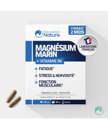 Prescription Nature - MARINE MAGNESIUM - Food Supplement Fatigue and Nervous System - Marine Magnesium Vitamin B6 - Made in France - 60 Capsules - Buy Online on GoSupps.com