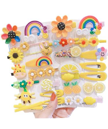 28 pieces of cute cartoon hair clips for children Korean princess headdress for girls hair clip side clip BB hair needle baby hair accessories (yellow)