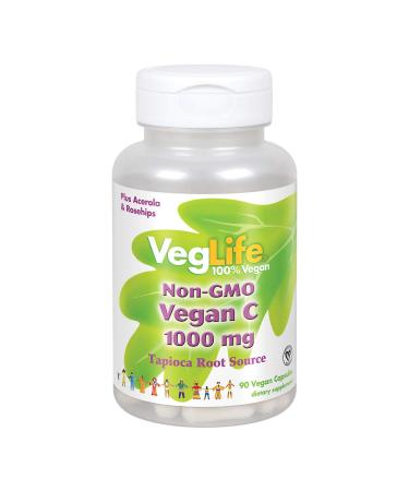 Veglife Vegan Vitamin C 1000mg Non GMO | from Tapioca | W/Acerola & Rose Hips | Immune Support | 90 VegCaps