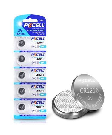 PKCELL CR1216 ECR1216 DL1216 Lithium 3V Lithium Watch Batteries Coin Cell (5pc(1 Card))