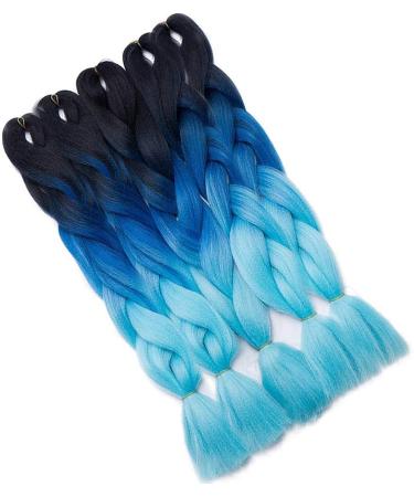 SEGO 5 Packs 24 Afro Braid Hair Extensions - Crochet Synthetic Hair in Black Dark Blue & Light Blue | International Shipping - Buy Online on GoSupps.com