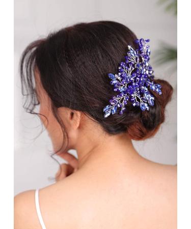 Deniferymakeup Bridal Hair Comb Sparkly Crystal Wedding Comb Colorful Crown Big Bridal Headpiece Wedding Hair Accessories for Brides (Blue) - Buy Online on GoSupps.com