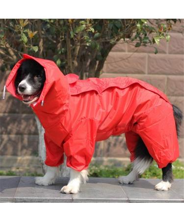 Waterproof Dog Raincoat with Removable Hoodie | Tfeng Adjustable Outdoor Jacket | 10 Sizes Available (Red 69cm Back Length) - Buy Online on GoSupps.com