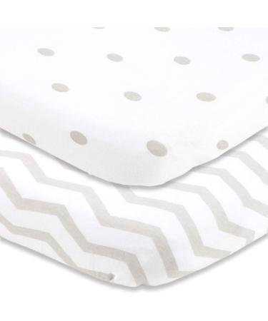 Cuddly Cubs Pack and Play Sheets Fitted  for Graco Pack n Play Playard  2 Pack  Snuggly Soft Jersey Cotton Mini Crib Mattress Sheets Set for Baby Boy, Girl  Grey Polka Dots, Chevron