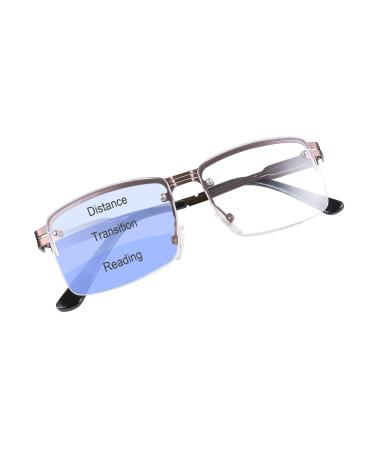 WANWAN Half Frame Progressive Multifocus Blue Light Blocking Reading Glasses Anti-Reflective Metal Frame Men Readers Coffe 2.5 x