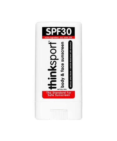 Thinksport SPF 30 Face & Body Mineral Sunscreen Stick   Safe  Natural  Water Resistant Sun Cream   Vegan  Reef Friendly UVA/UVB Sun Protection for Sports & Active Use  0.64oz