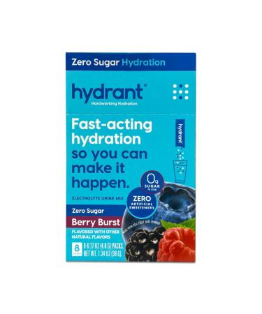 HYDRANT - Hydration Powder Berry Burst Flavor 8 Individual Sugar-Free Instant Electrolyte Rehydration Packets - Zero Sugar Drink Mix for Daily Use Travel & Workouts