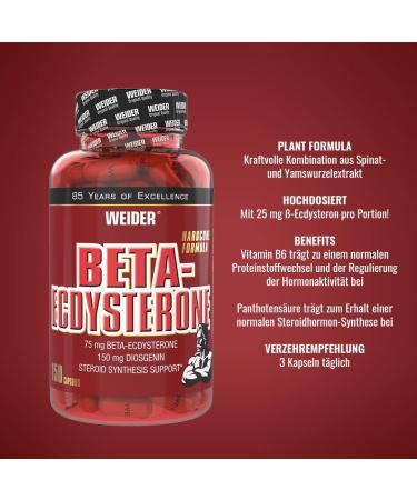 Weider Beta-Ecdysteron Capsules - Premium Muscle Building Supplement with Diosgenin & Gamma Oryzanol - High Dose 150 Capsules (1 Pack) - Buy Online on GoSupps.com