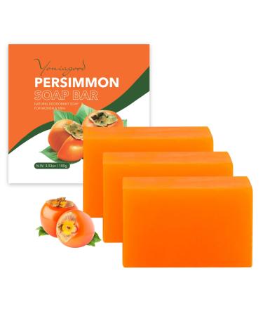 3 PCS Persimmon Soap Bar for Body Odor Control Natural Deodorant Body Bar Soap for Old People Smell Remove Nonenal Body Odor Organic Eliminating Body Odor Wash Soap for Women & Men