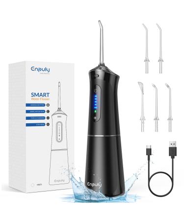 ENPULY Water Dental Flosser for Teeth, Cordless Rechargeable Water Teeth Cleaner Picks,5 Modes Portable and IPX7 Waterproof Dental Oral Irrigator for Home Travel (Black)