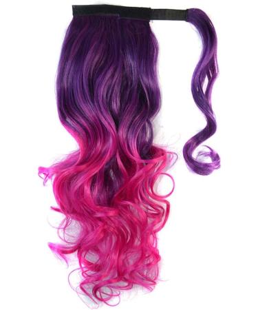 Colorful Ombre 2 Tone Cosplay Ponytail Hair Extension Body Wavy Fake One Piece Clip in Warp Around Pony Tail (Purple/Rose) - Buy Online on GoSupps.com