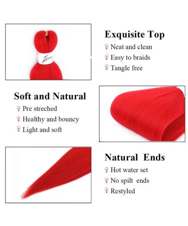 SOKU Red Pre Stretched Braiding Hair 24 Long - 4 Packs Synthetic Fiber Crochet Twist Braids | Soft Yaki Straight Texture - Red Color - Buy Online on GoSupps.com