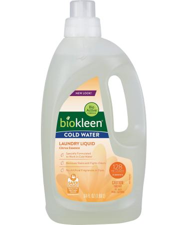 Biokleen Natural Cold Water Laundry Detergent - 128 Loads - Liquid, Concentrated, Eco-Friendly, Non-Toxic, Plant-Based, No Artificial Fragrance or Preservatives Cold Water Citrus
