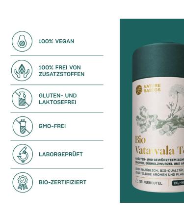 Buy Bio VataWala Tea - 25 Premium Ayurvedic Herbal Tea Bags with Ginger Licorice Root & Anise - Certified & Sustainable - International Shipping Available - Buy Online on GoSupps.com