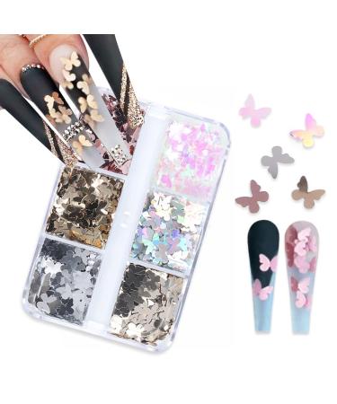 Holographic Butterfly Nail Art Glitter Sequins 3D Chunky Flakes Sparkly Laser Butterflies Glitter for Acrylic Nail Design Manicure Paillettes Ultrathin Face Body Decoration Accessories Glitter Sequins-6pcs