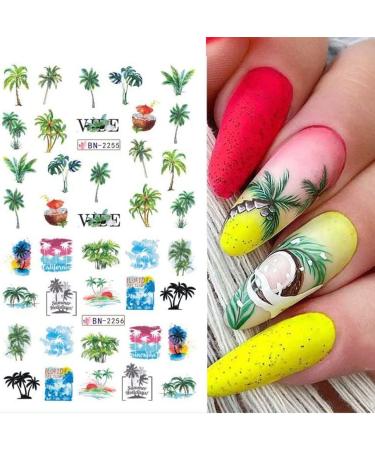 Seaside Series Nail Art Stickers - Green Coconut Palm Beach Design - Summer Holiday Decorations - DIY Nail Art Supplies - Buy Online on GoSupps.com
