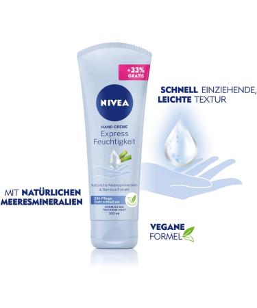 NIVEA Express Moisture Hand Cream (100 ml) Light Skin Cream with Bamboo Extract and Natural Sea Minerals Fast Absorbing Hand Care - Buy Online on GoSupps.com