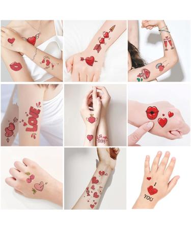 Valentine's Day Temporary Tattoo Set - 10 Sheets Waterproof Body Art Stickers for Men, Women, and Kids | Pink Rose, Sweet Love Hearts, Lips, Cupid Designs - Perfect for Legs, Arms, Face | Party Favors - Buy Online on GoSupps.com
