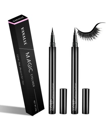 VANALIA 2-in-1 Eyeliner Instead of Lash Glue, Black Eyelash Glue Pen for False Lashes, Liquid Magnetic Eyeliner, Magic Self-Adhesive Eyeliner, Extra Strong Hold for EyeLashes(2pcs)