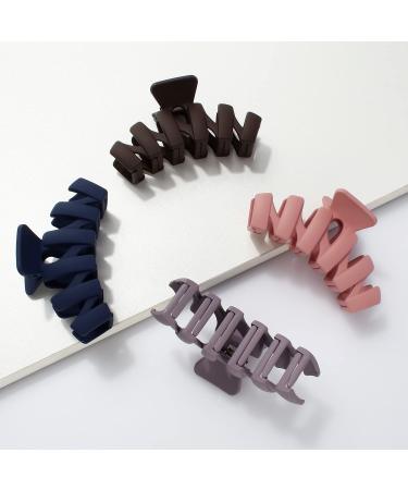 SuPoo 4pcs Large Claw Hair Clips for Thick Hair - Strong Hold Matte Jumbo Jaw Clip Set for Women - Ideal Hair Accessories - Gifts - Brown, Blue, Purple, Pink - Buy Online on GoSupps.com