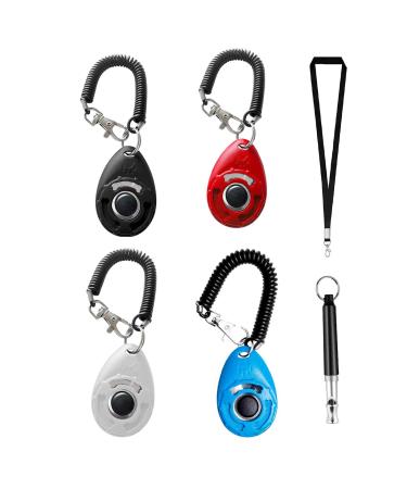 Dog Clicker MRKTAO 4 PCS Dog Training Clickers with Wrist Straps and 1 PCS Dog Whistle Clickers for Puppy Cat Bird Horse Training cat clicker