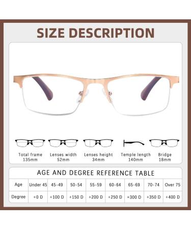 FONHCOO Half-Rim Reading Glasses for Men & Women - Stylish Blue Light Filter Eyewear for Seniors - 2.0x Visual Aid in Gold - Buy Online on GoSupps.com