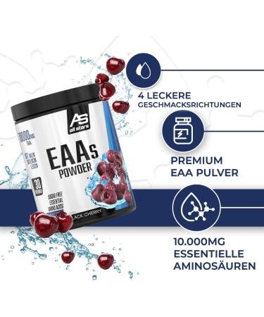  All Stars All Stars EAA Powder Black Cherry | High-Dose Amino Acids | 420g Powder with 10 000mg of EAAs per Serving | BCAA Supplement with L-Leucine + L-Valine + L-Isoleucine | Sugar-Free Shake - Buy Online on GoSupps.com