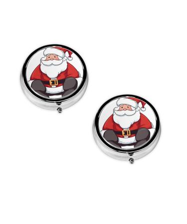 (Cute Santa Claus) Round Pill Box 3 Compartment Pill Box Mini Decorative Pocket Purse Portable Travel Medicine Tablet Vitamin Holder Organizer Pill Case