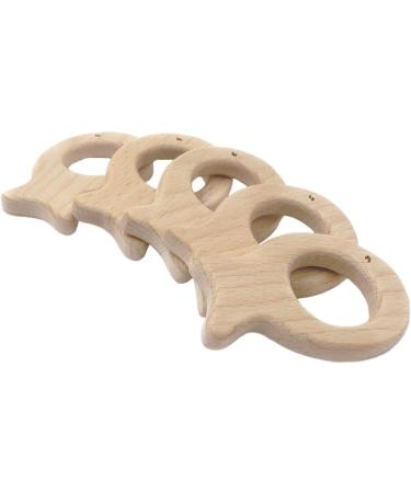 Wendysun 3pcs Cartoon Wood Teether Set | Natural Animal Fish Shape Baby Teething Toy | Beech Teether DIY Pendant | Nursing Toy - Buy Online on GoSupps.com