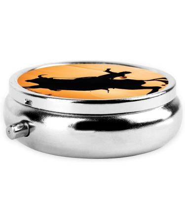 Cool Bull Riding Printed Mini Round Pill Box - 3 Compartment Portable Pill Organizer for Travel Home & Office Use - Buy Online on GoSupps.com