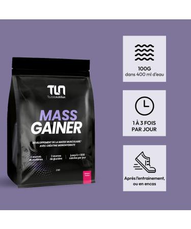 MASS GAINER | Gainer Prise de Masse Musculation | Cr atine | +1200 kcal par jour | Prot ines Whey & Cas ine + Glucides Avoine & Maltodextrine + MCT | 20 Portions par Doypack de 2 kg | Fraise | TLN Fraise 2 Kg - Buy Online on GoSupps.com