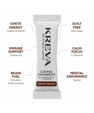 KREVA Smart Coffee Enhancer | Nootropics + B Vitamins | Better Focus & Energy | 24 Stick Packs | Zero Sugar (24 Pack Mocha) Mocha 4.32 Ounce (Pack of 1) - Buy Online on GoSupps.com