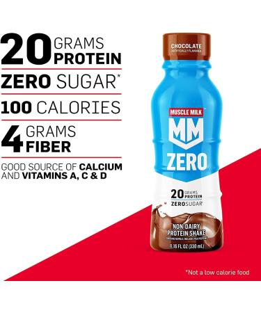 Muscle Mik ZERO Shake Chocolate 11.16 Fl Oz Bottles (Pack of 12) + Muscle Milk Zero 100 Calorie Protein Powder Chocolate 15g Protein 1.65 Pound 25 Servings - Buy Online on GoSupps.com
