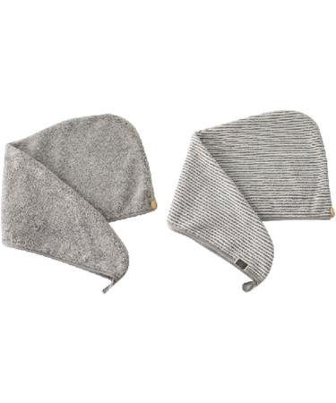 Bamboo Microfiber Hair Towel Wrap Fast Drying Gray Striped Shower Turban with Button | Super Absorbent Anti-Frizz Bath Towel - Buy Online on GoSupps.com